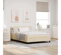 vidaXL Cama Box Spring con Colchón y Luz LED Tela Beige 140X200 cm Estilo Minimalista Estructura Resistente Superficie de Sueño Cómoda Ideal para Adultos Muebles de Dormitorio Topper Protector Espuma