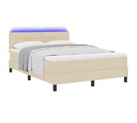 vidaXL Cama Box Spring con Colchón y Luz LED Tela Beige 140X200 cm Estilo Minimalista Estructura Resistente Superficie de Sueño Cómoda Ideal para Adultos Muebles de Dormitorio Topper Protector Espuma