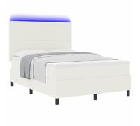 vidaXL Cama Box Spring LED Crema y 140 x 190 cm Tela de Pana, Cama con cabecero Ajustable, Marco Moderno, colchón de Espuma Duradera, diseño contemporáneo, soluciones de Confort eficientes