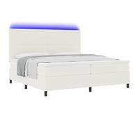 vidaXL Cama Box Spring LED Crema y 200 x 200 cm Tela de Pana, Cama con cabecero Ajustable, Marco Moderno, colchón de Espuma Duradera, diseño contemporáneo, soluciones de Confort eficientes