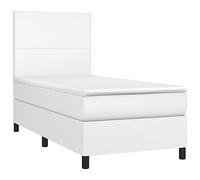 vidaXL Cama Box Spring y colchón LED Somier Cama Individual Estructura Mueble Dormitorio Habitación Interior Cuero Sintético Blanco 90x200 cm