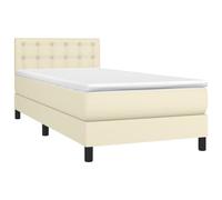 vidaXL Cama Box Spring y colchón LED Somier Cama Individual Estructura Mueble Dormitorio Habitación Interior Cuero Sintético Crema 80x200 cm