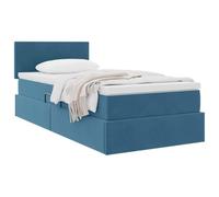 vidaXL Cama con Almacenamiento Azul Oscuro 90 x 200 cm Terciopelo, Cama de Almacenamiento Elegante, colchón Moderno Incluido, hidráulica, tapizado Suave, diseño Funcional y Estiloso