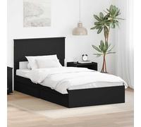 vidaXL Cama con Almacenamiento Negro 100 x 200 cm Madera de ingeniería, Marco de Cama de Almacenamiento Moderno, diseño Espacioso, Durable, Acabado Resistente al Agua, mobiliario Funcional para el do