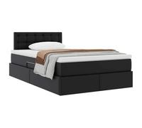 vidaXL Cama con Almacenamiento Negro 120 x 190 cm Cuero sintético, Diseño de Dormitorio, Forma Rectangular, Estilo Moderno, Materiales Resistentes, espaciosa, Elegante, Ambiente Acogedor para relajar