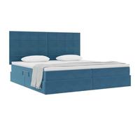 vidaXL Cama con Almacenamiento y colchón Azul Oscuro 200 x 200 cm, Cama de Almacenamiento Ajustable, Marco de Terciopelo, Luces LED, Ahorra Espacio, Mueble Multifuncional para el Dormitorio