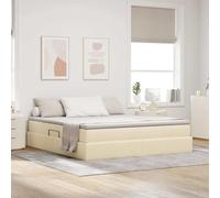 vidaXL Cama con Almacenamiento y colchón Crema 160 x 200 cm Poliéster, Dormitorio, Rectangular, Moderno, Durable, Diseño Chido, Uso Versátil, Materiales de Calidad, para Relajación