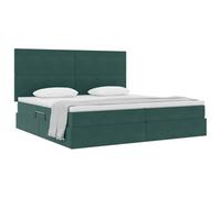 vidaXL Cama con Almacenamiento y colchón Verde Oscuro 200 x 200 cm, Cama de Almacenamiento Ajustable, Marco de Terciopelo, Luces LED, Ahorra Espacio, Mueble Multifuncional para el Dormitorio