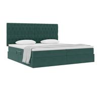 vidaXL Cama con Almacenamiento y colchón Verde Oscuro 200 x 200 cm, Cama de Almacenamiento Ajustable, Marco de Terciopelo, Luces LED, Ahorra Espacio, Mueble Multifuncional para el Dormitorio