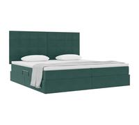 vidaXL Cama con Almacenamiento y colchón Verde Oscuro 200 x 200 cm, Cama de Almacenamiento Ajustable, Marco de Terciopelo, Luces LED, Ahorra Espacio, Mueble Multifuncional para el Dormitorio