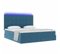 vidaXL Cama con Almacenamiento y LED con LED Azul Oscuro 160 x 200 cm, Cama Moderna Rectangular, con Almacenamiento de Terciopelo, luz LED, Juego de colchón y Marco, Mueble Elegante
