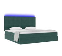 vidaXL Cama con Almacenamiento y LED con LED Verde Oscuro 200 x 200 cm, Cama Moderna Rectangular, con Almacenamiento de Terciopelo, luz LED, Juego de colchón y Marco, Mueble Elegante