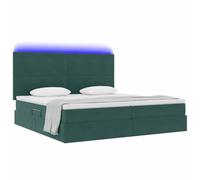 vidaXL Cama con Almacenamiento y LED con LED Verde Oscuro 200 x 200 cm, Cama Moderna Rectangular, con Almacenamiento de Terciopelo, luz LED, Juego de colchón y Marco, Mueble Elegante