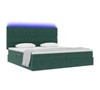 vidaXL Cama con Almacenamiento y LED con LED Verde Oscuro 200 x 200 cm, Cama Moderna Rectangular, con Almacenamiento de Terciopelo, luz LED, Juego de colchón y Marco, Mueble Elegante