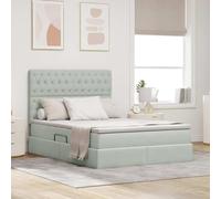 vidaXL Cama con Almacenamiento y LED Gris Claro 140 x 190 cm, Dormitorio, Rectangular, Moderno, Duradero, Muebles, decoración Elegante, soluciones Que ahorran Espacio para tu hogar