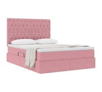 vidaXL Cama con Almacenamiento y LED Rosa 140 x 190 cm Terciopelo, Dormitorio, Rectangular, Moderno, Duradero, Muebles, decoración Elegante, soluciones Que ahorran Espacio para tu Hog