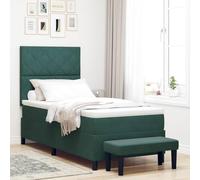 vidaXL Cama con Base con Colchón de Terciopelo y Banco Verde Oscuro 90X190 cm | Estilo Contemporáneo, Acabado en Tela, Fácil de Limpiar. Muebles para el Dormitorio, Cama Individual, Cómoda, Elegante