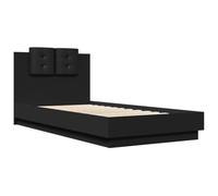vidaXL Cama con cabecero, madera de ingeniería, negra, 90x190 cm