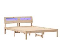 vidaXL Cama con cabecero marrón en Madera de Pino de 135 x 190 cm. Tiene Tira LED Que se alimenta por USB. No Incluye somier. Textura Suave y un diseño Moderno, Ideal para dormitorios. Fácil de Monta
