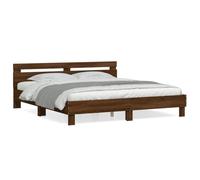 vidaXL Cama con Cabecero, Somier de Listones, Estructura Marco de Cama, Mueble para Dormitorio, Madera de Ingeniería Marrón Roble 180x200 cm