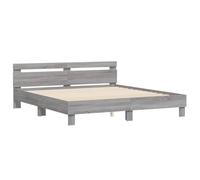 vidaXL Cama con Cabecero, Somier de Listones, Estructura Marco de Cama, Mueble para Dormitorio, Madera de Ingeniería Gris Sonoma 160x200 cm