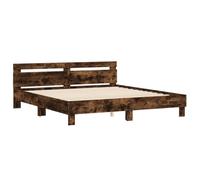 vidaXL Cama con Cabecero, Somier de Listones, Estructura Marco de Cama, Mueble para Dormitorio, Madera de Ingeniería Roble Ahumado 160x200 cm