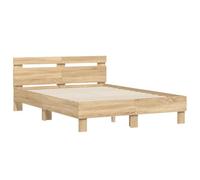 vidaXL Cama con Cabecero, Somier de Listones, Estructura Marco de Cama, Mueble para Dormitorio, Madera de Ingeniería Roble Sonoma 135x190 cm