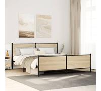 vidaXL Cama con cabecero y pie de Cama Metal Roble Sonoma 200x200 cm, armazón de Cama, Cama de Matrimonio, Cama, Cama Doble, Marco de Cama