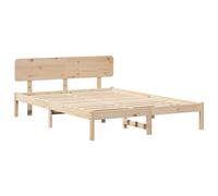 vidaXL Cama con Cabezal de Pared 150 x 200 cm, Madera de Pino Maciza, construcción Resistente, diseño Minimalista, Ahorra Espacio, Muebles de Dormitorio, Plataforma Interior, para Adultos, Elegante