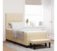 vidaXL Cama con Caja de Primavera con Colchón y Banco Crema 90X190 cm Tela Diseño Elegante Soporte Cómodo Montaje Fácil Muebles de Dormitorio Topper Queen Moderna Estilosa
