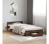 Cama con cajón madera de ingeniería marrón roble 100x200 cm