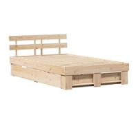 vidaXL Cama con Cajones Natural 135 x 190 cm de Madera de Pino Maciza - Plataforma para Dormitorio, Solución Moderna para Dormir, Estructura de Cama Contemporánea con Cabecero Bajo
