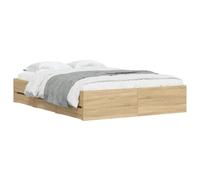 vidaXL Cama con Cajones, Somier de Listones, Armazón Base de Cama, Mueble para Dormitorio, Madera de Ingeniería Roble Sonoma 135x190 cm