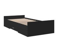 vidaXL Cama con Cajones, Somier Individual de Invitados, Estructura de Cama, Mueble para Dormitorio, Madera de Ingeniería Negra 75x190 cm