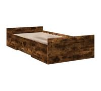 vidaXL Cama con Cajones, Somier Individual de Invitados, Estructura de Cama, Mueble para Dormitorio, Madera de Ingeniería Roble Ahumado 100x200 cm