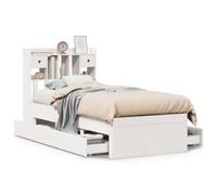 vidaXL Cama con estantería sin colchón Madera Maciza Blanca 75x190 cm