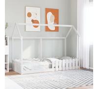 Cama con forma de casa de niños madera maciza blanca 80x200 cm