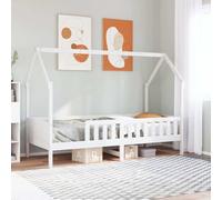 vidaXL Cama con forma de casa de niños madera maciza blanca 90x200 cm, estructura de cama con forma de casa para hijos, estructura de cama, estructura de cama para hijos