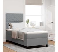 vidaXL Cama con somier, colchón y luz LED en Gris, 90 x 200 cm. Este Marco de Tela para el Dormitorio Guardar Cosas. Da un Toque Moderno y Elegante a tu Espacio.