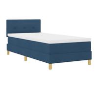vidaXL Cama con Somier Azul con Colchón Tapizado 90X200 cm Diseño Moderno Tela para Adultos Patas de Madera Montaje Fácil y Colchón Cómodo. Muebles de Dormitorio Individual