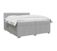 vidaXL Cama con somier con colchón, color gris claro, 200 x 200 cm, tela | Ajusta el soporte a la altura deseada, ilumina tu habitación con iluminación flexible, ofrece una iluminación equilibrada