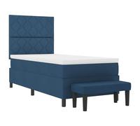 vidaXL Cama con Somier con Colchón y Banco Azul 90X190 cm Tela Doble Diseño Moderno Solución de Sueño Cómoda Muebles para Dormitorio Funda con Cremallera Protector Almohadilla Topper Espuma