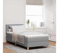 vidaXL Cama con somier con colchón y LED Gris Claro 90X200 cm diseño Moderno para Dormitorio de Adultos Tela de poliéster Suave Patas de Madera Natural Resistentes. Mueble tapizado Integrado Elegant