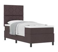 vidaXL Cama con somier con colchón y Topper en marrón Oscuro 80X200 cm Tela contemporánea con patrón geométrico, Ideal para Dormitorio de Adultos, Uso Interior, Estructura de Muebles de Espuma compa