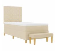 vidaXL Cama con Somier Crema con Colchón y Banco 90X200 cm Tapizada en Tela, Muebles de Espacio en el Dormitorio, Funda con Cremallera, Protector, Capa de Espuma y Topper de Resortes