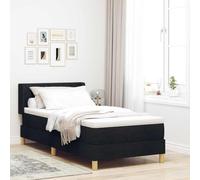vidaXL Cama con somier de y colchón Negro de 90 x 200 cm, con Tela, cabecero Ajustable, Funda Desmontable, diseño Moderno y Estructura de Espuma de Alta Densidad. Ideal para tu Dormitorio, para Que