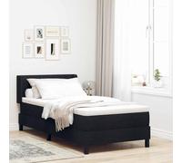 vidaXL Cama con somier tapizada en Tela Negra y Espuma de 90 x 190 cm. Incluye colchón. Cabecero montado en la Pared. Soporte de múltiples Zonas. Estilo Moderno. Tapicería Suave y amigable con la pi