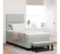 vidaXL Cama con somier y colchón de Terciopelo Gris Claro 100X200 cm | Diseño contemporáneo, fácil de Limpiar, Incluye Herramientas para el Montaje. Muebles de Dormitorio, Topper de Espuma de Lujo.