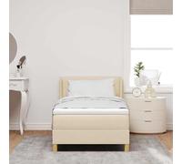 vidaXL Cama con somier y colchón en Crema, 90 x 190 cm. Tiene cabecero Ajustable, Funda Que se Quita fácil, diseño Moderno, y un Marco de Espuma Bien cómoda Dormitorio y te asegura