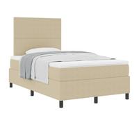 vidaXL Cama con sommier y colchón en Beige, tamaño 120 x 200 cm, Hecha de Tela de Lino. Tiene una Estructura de Madera, es una solución Moderna para Dormir, y su diseño Compacto es Ideal para Decora